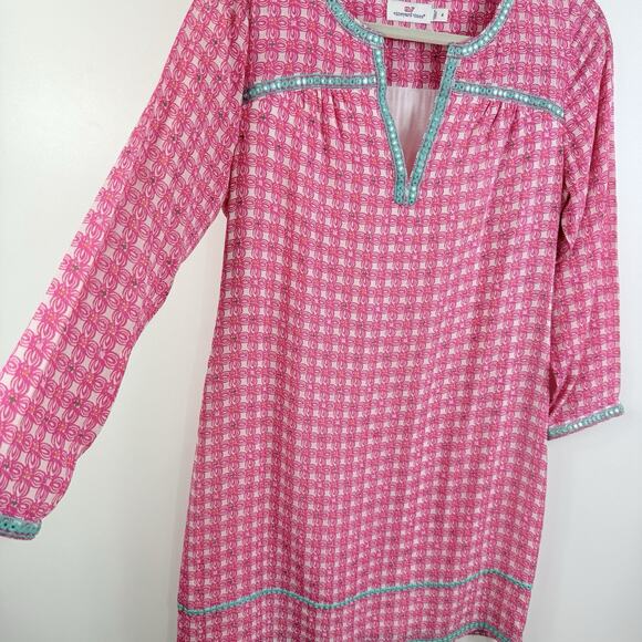 Vineyard Vines Cowrie Shell Mirrored 100% Silk Tunic Dress Size 4 Embroidered - Picture 8 of 16